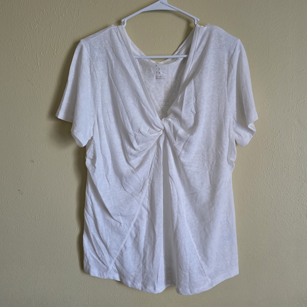 White V-neck Front Twist Linen Blend T-Shirt | A New Day - Lightweight Casual - Picture 2 of 6